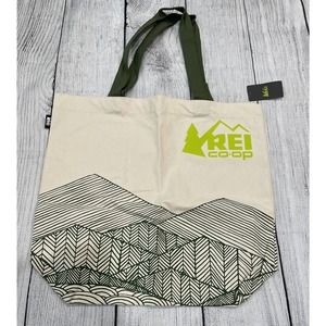 Lot of 2 REI CO-OP Bag 18x16 Canvas Tan Green Mountain Logo cotton Tote USA M10